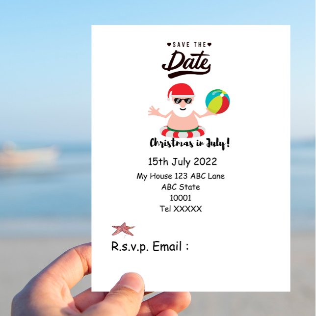 Christmas in July with SANTA CLAUS Save the date   Postcard (Creator Uploaded)