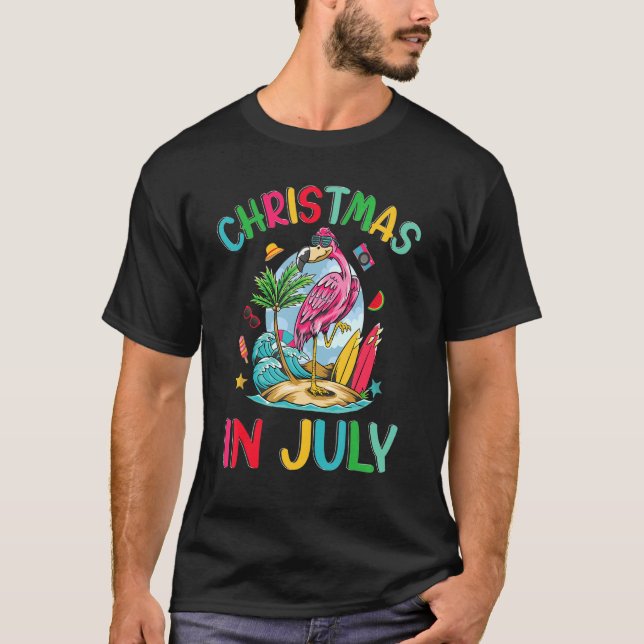 Christmas In July Women Vaca Beach Flamingo Surfin T-Shirt (Front)