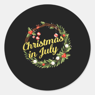 Christmas In July Wreath Door Decoration Xmas Tree Classic Round Sticker