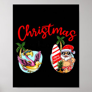 Christmas in june sunglasses santa flamingo summer poster