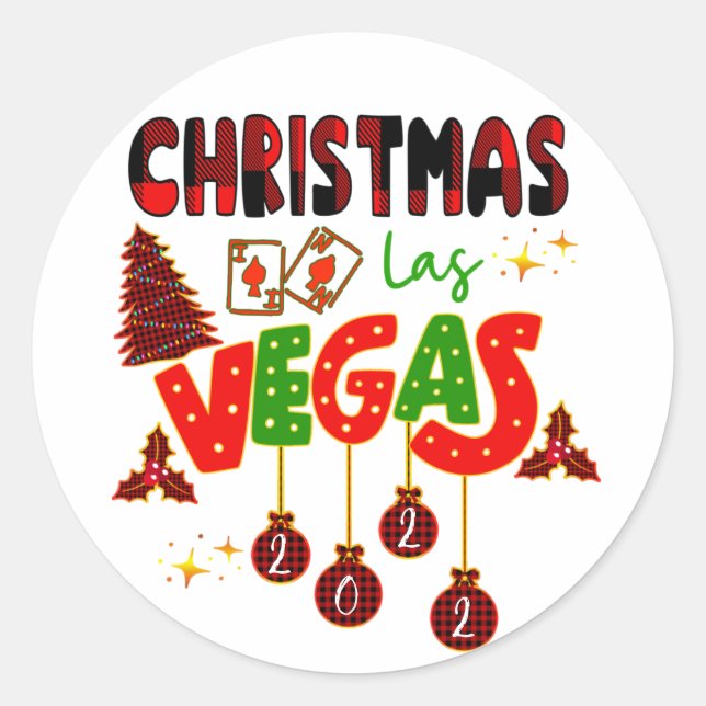 Christmas in Las Vegas Group Matching Typographic  Classic Round Sticker (Front)