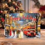 Christmas in London: Red Bus Street Scene Holiday Card<br><div class="desc">Share the festive spirit with our Christmas in London: Red Bus Street Scene Holiday Card! This charming card features a beautifully detailed illustration of a classic red double-decker bus driving through a snowy, bustling London street during the holiday season. Perfect for sending warm holiday wishes to friends and family, this...</div>