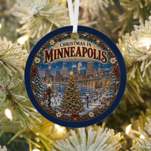 Christmas in Minneapolis Vintage Travel Keepsake Metal Tree Decoration