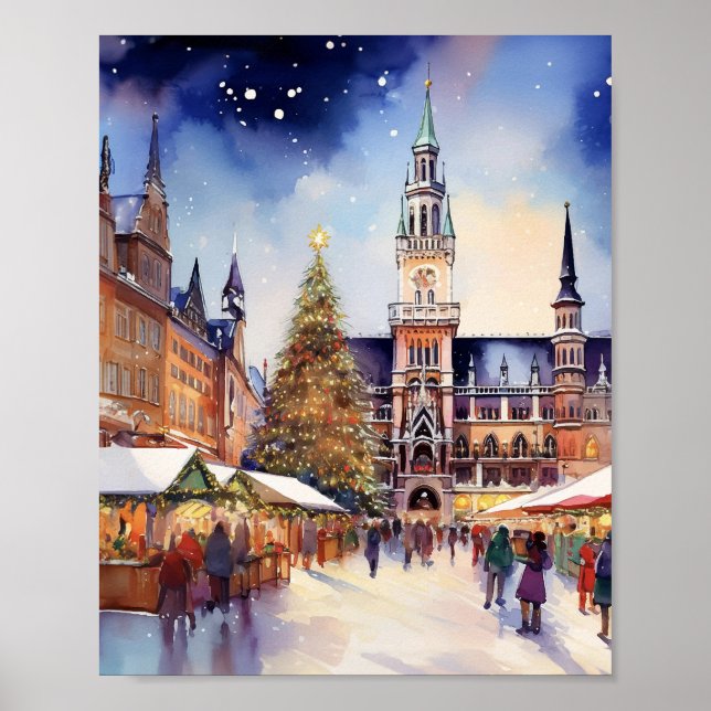 Christmas in Munich Watercolor Poster (Front)