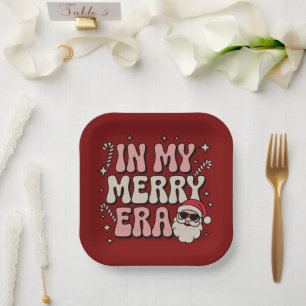 Christmas in My Merry Era Cute Groovy Xmas Paper Plate