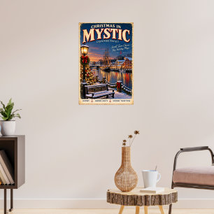 Christmas in Mystic Connecticut Vintage Travel Poster