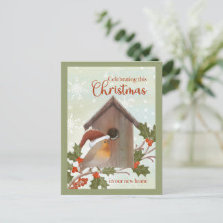 Christmas in New Home Bird and Birdhouse Postcard
