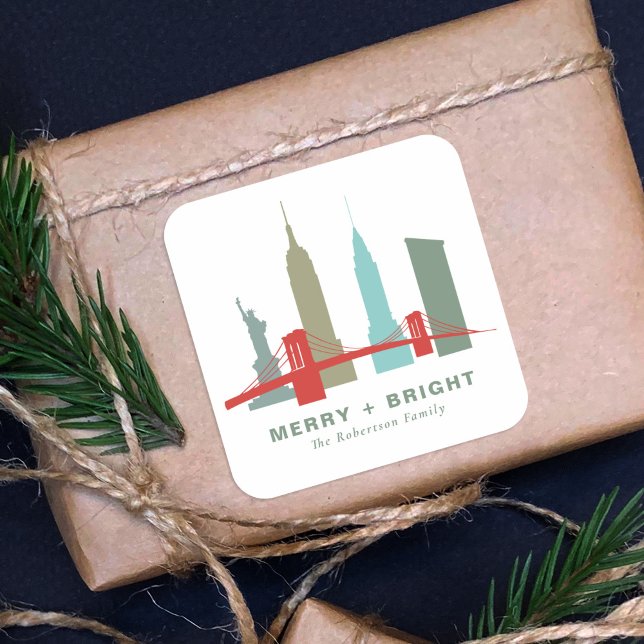 Christmas in New York, Architecture Skyline Gift Square Sticker (Creator Uploaded)