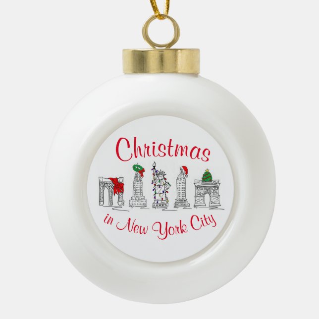 Christmas in New York CIty NYC Holiday Landmarks Ceramic Ball Christmas Ornament (Front)