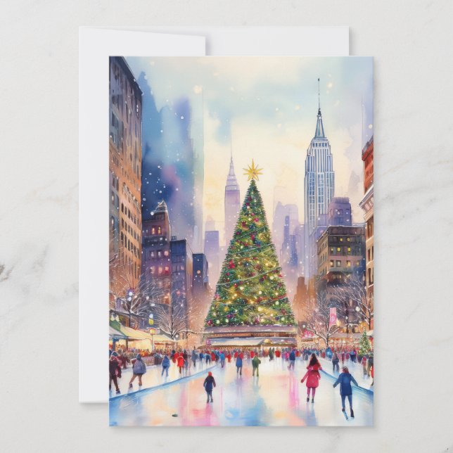 Christmas in New York City Watercolor Postcard (Front)