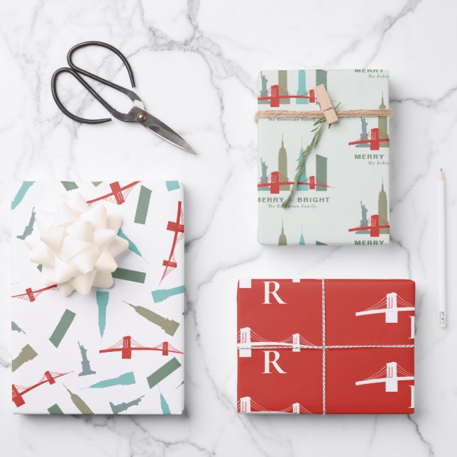 Christmas in New York Personalised Architecture Wrapping Paper Sheet (Front)