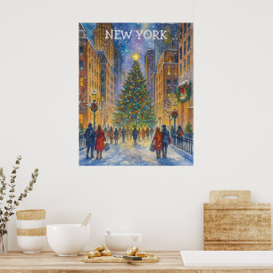 Christmas in New York Poster, Winter City Scene Poster