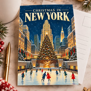 Christmas in New York Vintage Travel Retro Postcard