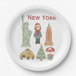 Christmas in New York Watercolor – Cute  Paper Plate