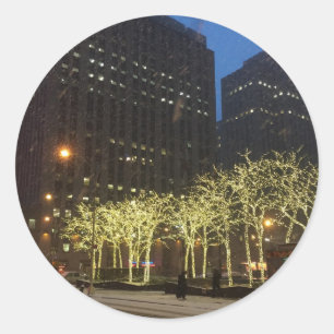 Christmas in NYC Winter Snow Holiday Lights Photo Classic Round Sticker