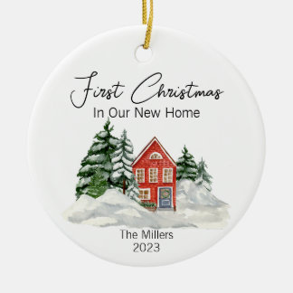 Christmas In Our New Home Pine Trees Personalised Ceramic Tree Decoration