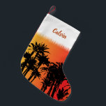 Christmas in Palm Beach Miami Sunset<br><div class="desc">Cool Christmas stocking featuring a sunset and palm trees. And you can add your own name to suit.</div>