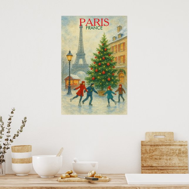 Christmas in Paris Art Print – Eiffel Tower Winter (Kitchen)