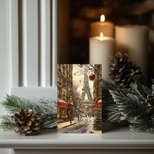 Christmas in Paris: Festive Eiffel Tower Boulevard Holiday Card