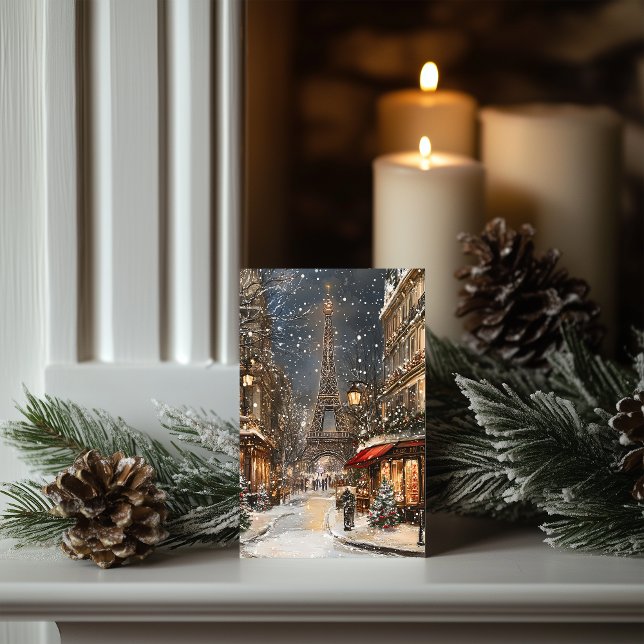 Christmas in Paris: Glittering Eiffel Tower Lane Holiday Card (Creator Uploaded)