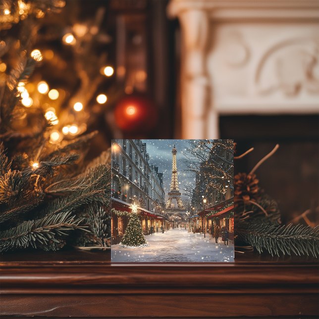 Christmas in Paris: Illuminated Eiffel Tower Lane Holiday Card (Creator Uploaded)