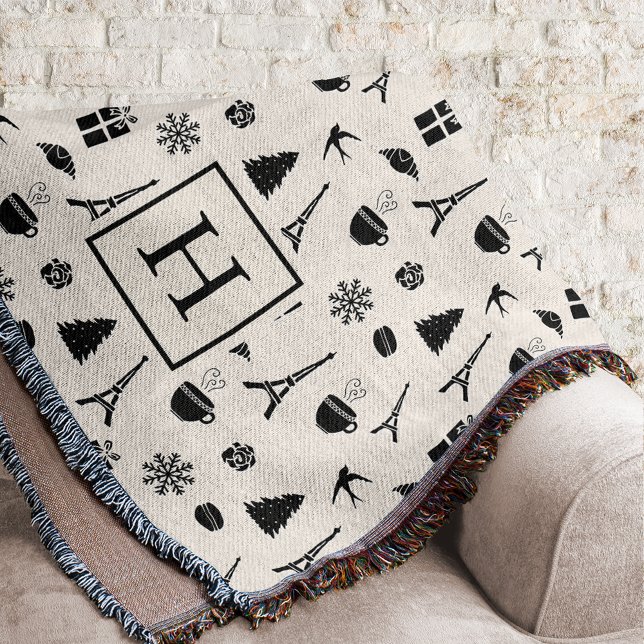 Christmas in Paris | Monogrammed Throw Blanket (Creator Uploaded)