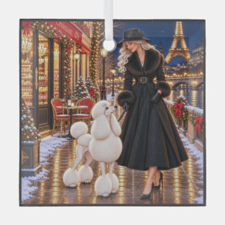 Christmas in Paris,Poodle Glass Tree Decoration