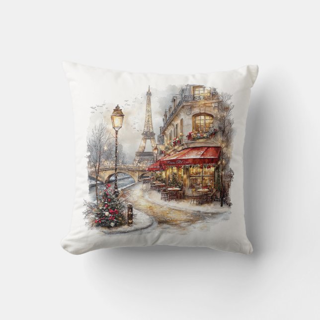 Christmas In Paris Throw Pillow (Front)