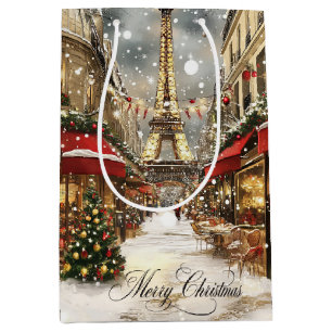 Christmas in Paris Vintage Holiday Street Scene Medium Gift Bag