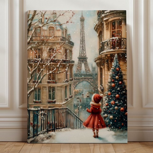 Christmas in Paris – Whimsical Winter Eiffel Tower Canvas Print (Christmas in Paris – Whimsical Winter Eiffel Tower Art by Nicole Cossairt)