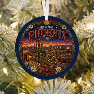 Christmas in Phoenix Vintage Travel Keepsake Metal Tree Decoration