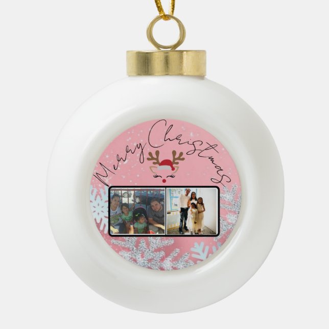 Christmas In Pink Ceramic Ball Christmas Ornament (Front)