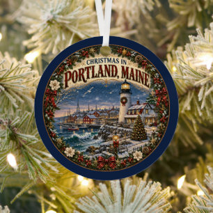 Christmas in Portland ME Vintage Travel Keepsake Metal Tree Decoration
