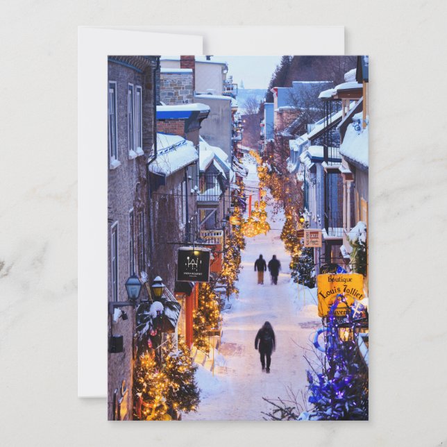 Christmas In Quartier Petit Champlain, Quebec Holiday Card (Front)