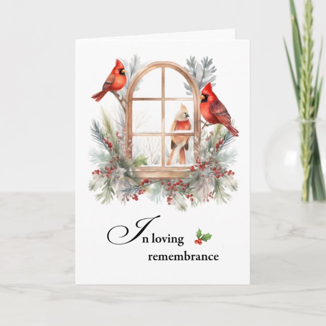 Christmas In Remembrance Cardinal Birds in Winter Card (Front)