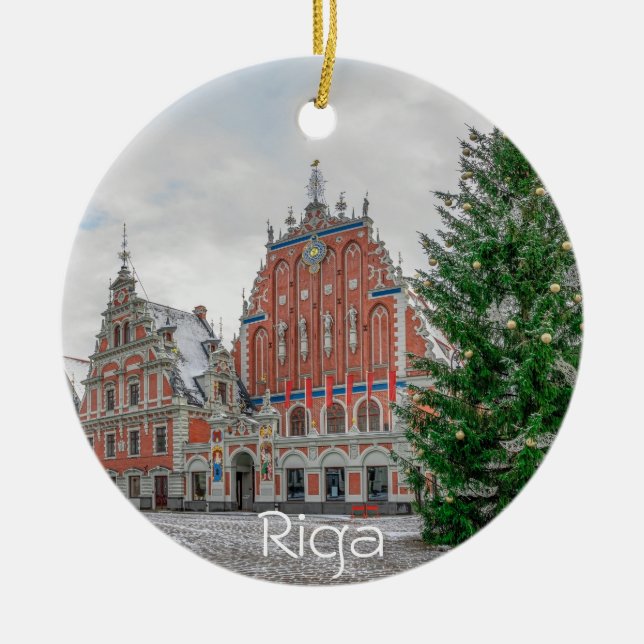 Christmas in Riga Latvia Ceramic Tree Decoration (Front)