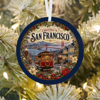 Christmas in San Francisco Vintage Travel Keepsake Metal Tree Decoration