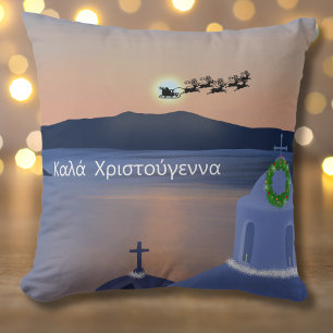 Christmas In Santorini, Greece With Santa Cushion