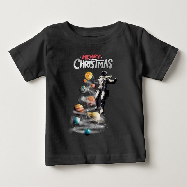 Christmas in Space Solar System Astronaut Invitati Baby T-Shirt (Front)