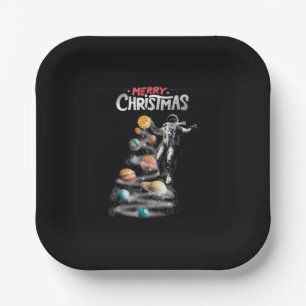 Christmas in Space Solar System Astronaut Invitati Paper Plate