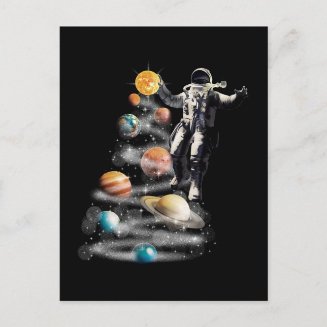 Christmas in Space Solar System Astronaut Invitati Postcard (Front)