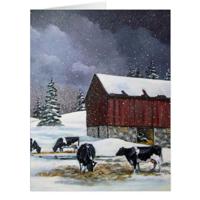 Christmas in the Country, Holstein Cows Painting (Front)