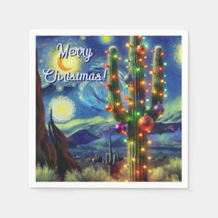 Christmas in the Desert Saguaro Cactus Magnet Napkin