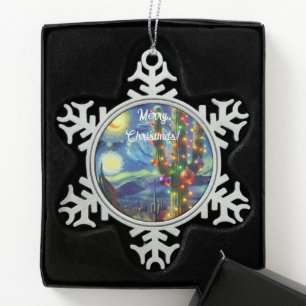 Christmas in the Desert Saguaro Cactus Magnet Snowflake Pewter Christmas Ornament