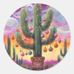 Christmas in the Desert Southwest Saguaro Cactus Classic Round Sticker
