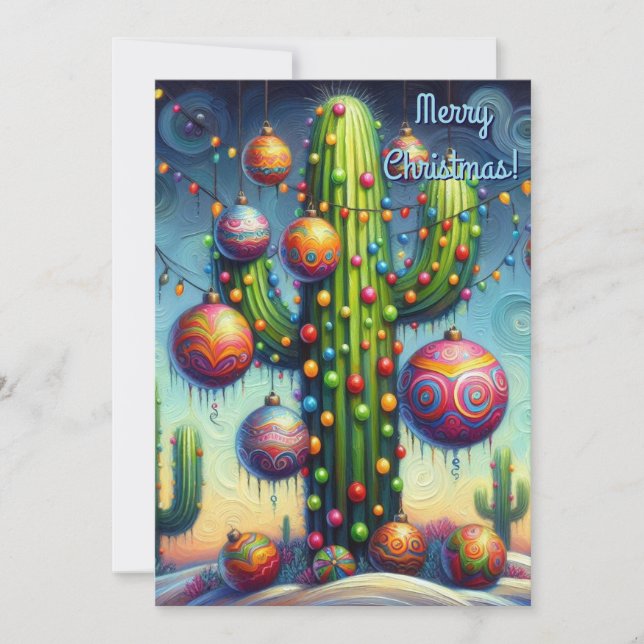Christmas in the Desert Southwest Saguaro Cactus Holiday Card (Front)