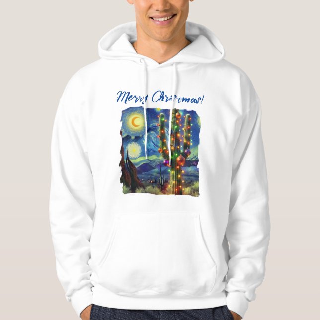 Christmas in the Desert Southwest Saguaro Cactus Hoodie (Front)