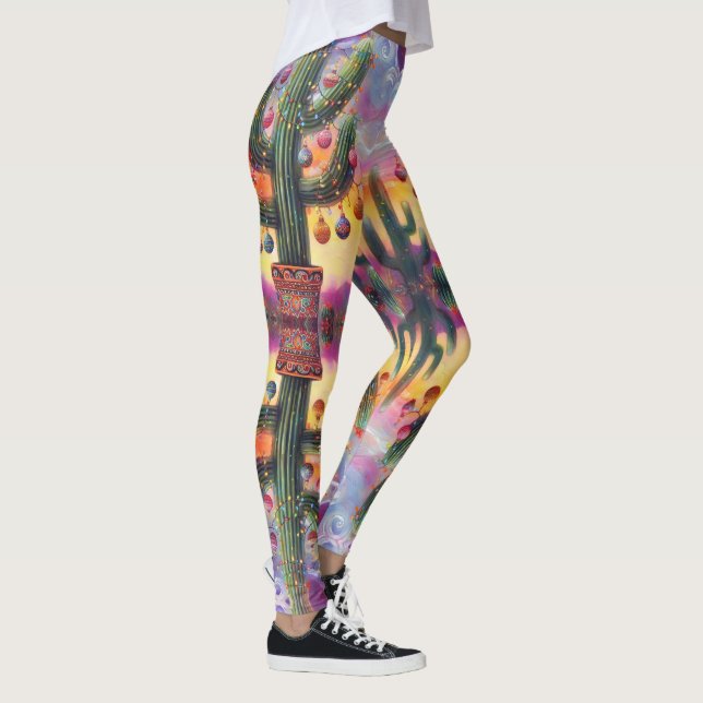 Christmas in the Desert Southwest Saguaro Cactus Leggings (Right)