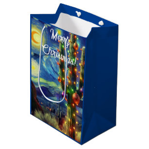 Christmas in the Desert Southwest Saguaro Cactus Medium Gift Bag