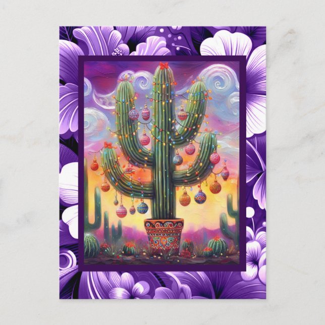 Christmas in the Desert Southwest Saguaro Cactus Postcard (Front)